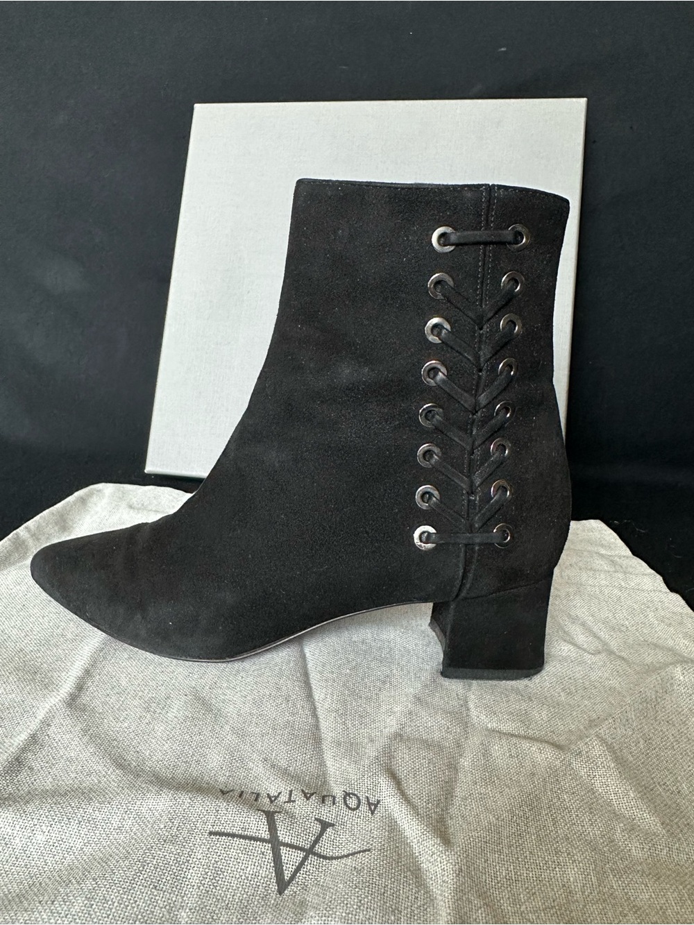 Aquatalia Polina Suede Black leather Lace-Up Ankle Boots 5